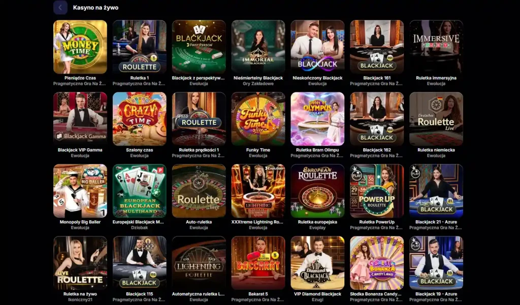 Sekcja kasyna na żywo NV Casino
